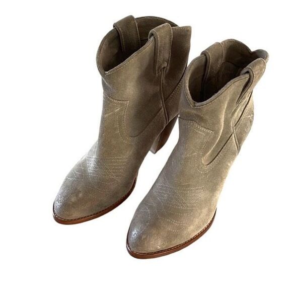 Frye Womens Illana Pull On Pointed Toe Ankle Heeled‎ Boots Suede Gray Size 6B - Picture 1 of 9